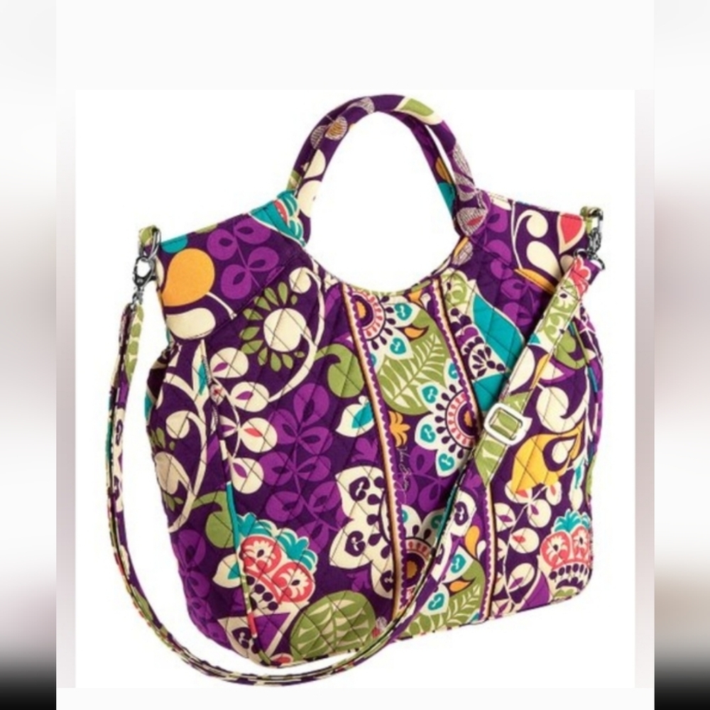 Vera Bradley Hadley Satchel Tote Bag Floral Plum Crazy
